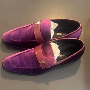 Stacy Adams Purple Velvet Loafers with Gold Accent